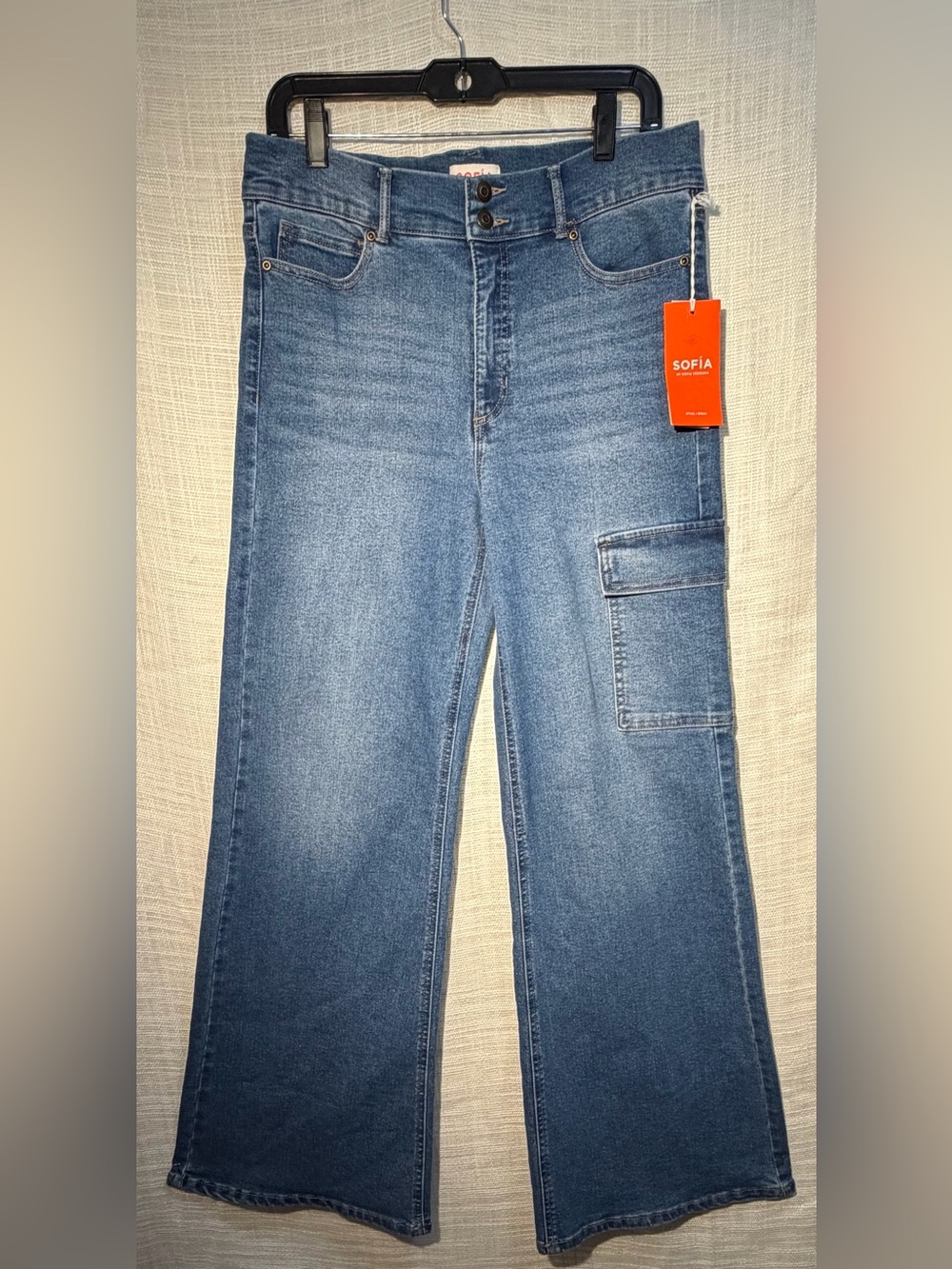 Sofia Vergara Sz 10 Jeans Margot Wide Leg High Rise Women Blue Stretch 5 Pockets